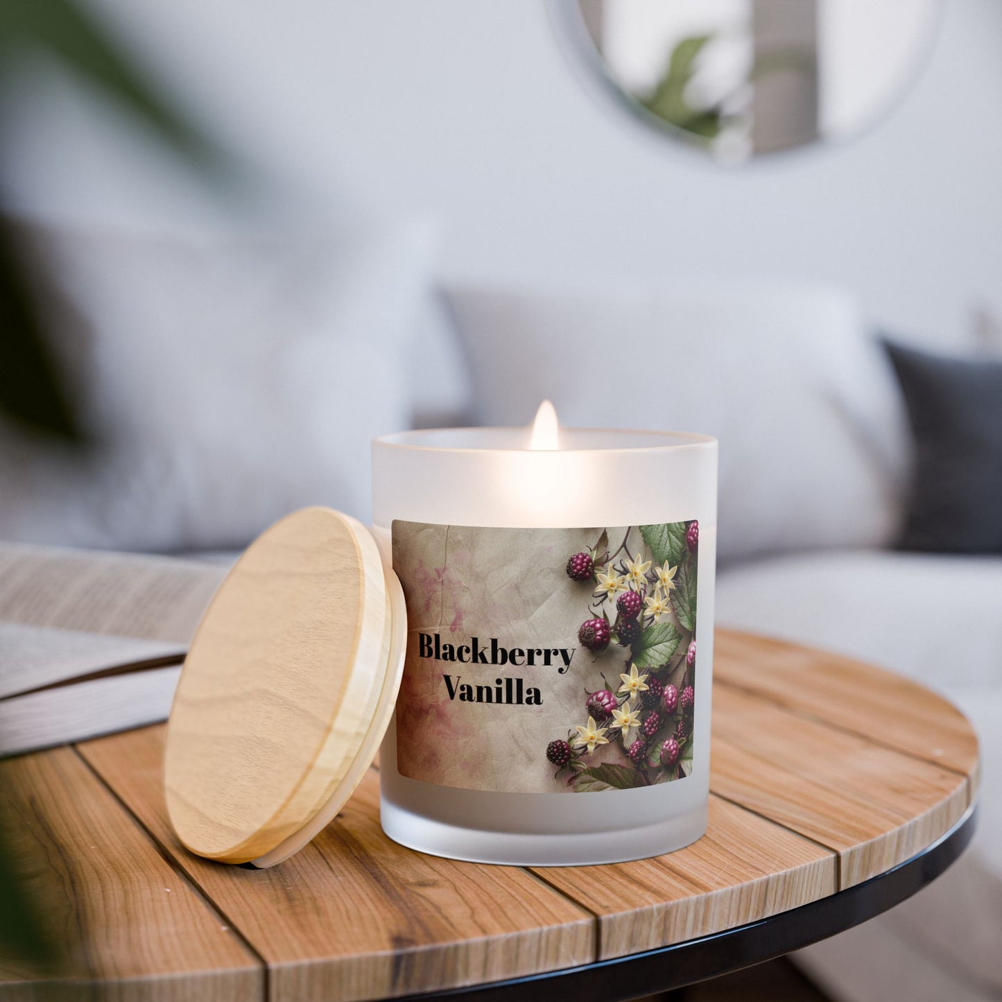 Vanilla Frosted Glass Candle – 11oz Scented Soy Candle with Wooden Lid