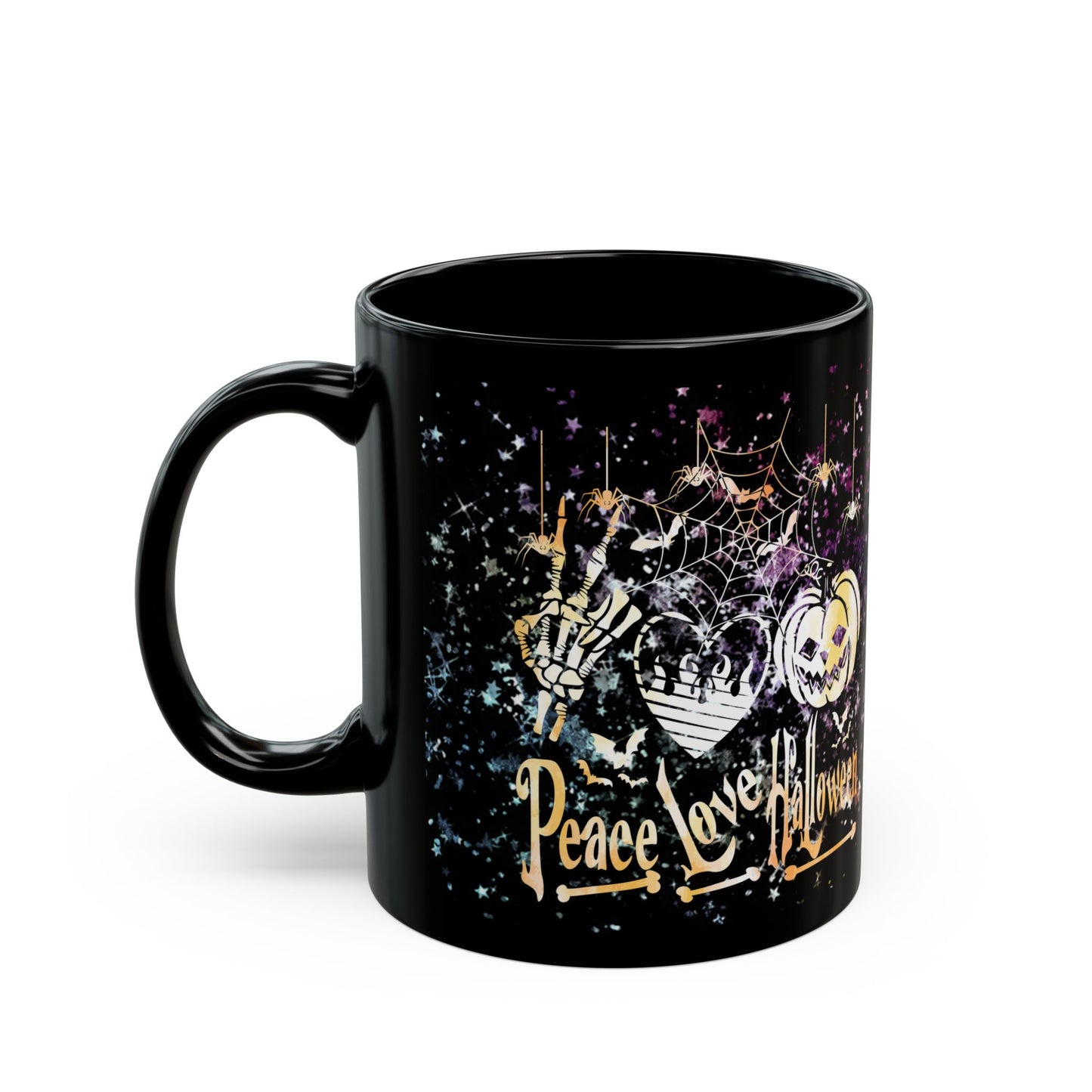 Halloween-Themed Black Mug | Peace Love Halloween Design, Spooky Coffee Cup, Fall Gift, Haunted House Decor, October Celebration