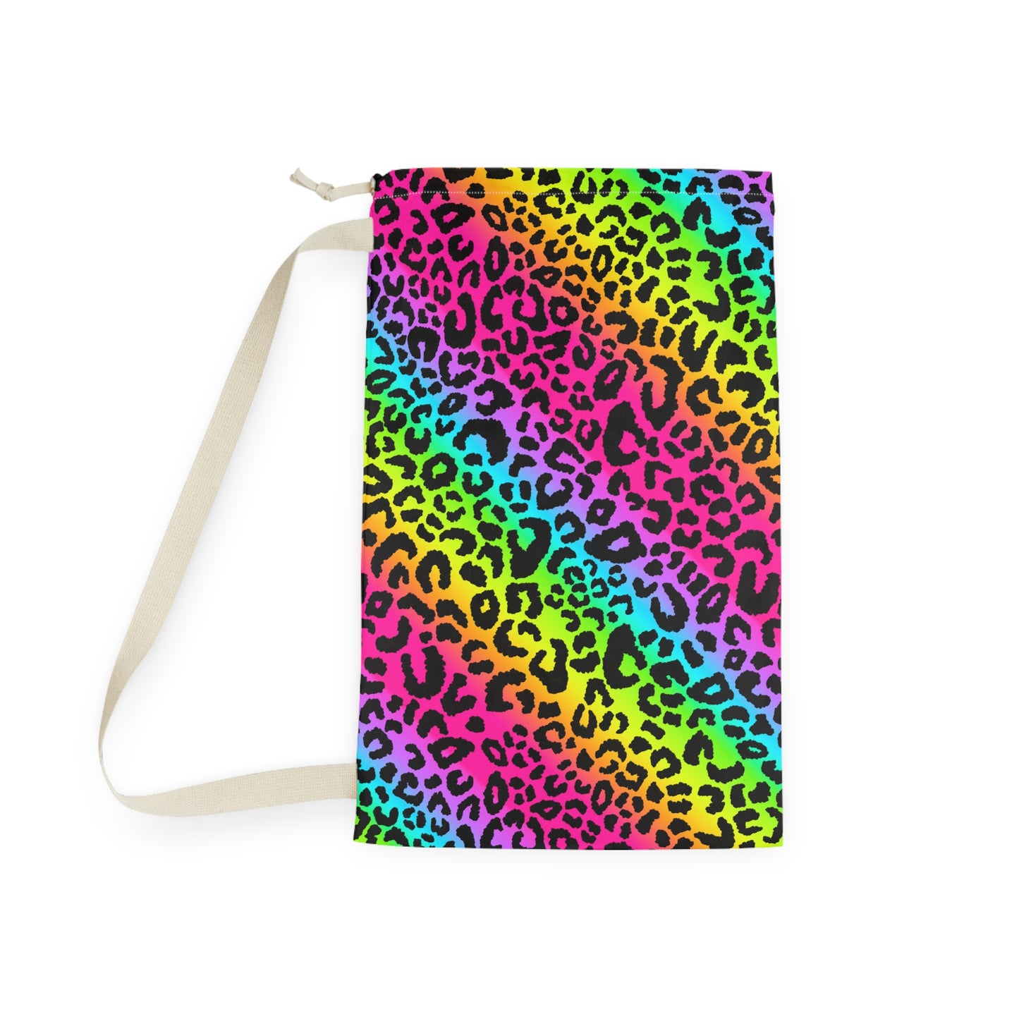 Rainbow Leopard Print Laundry Bag — Bright Neon Animal Print Drawstring Tote for Dorms & Travel
