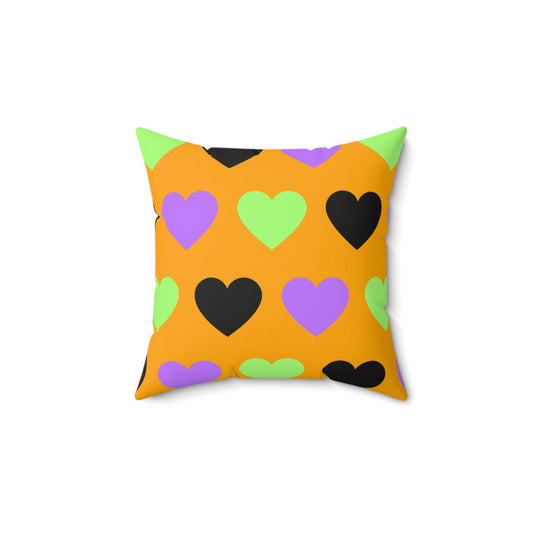 Beautiful Bold & Bright Colorful Hearts Spun Polyester Square Pillow, Home or Office Decor, Accent for Any Room, Great Gift Idea for Any Occasion for Anyone