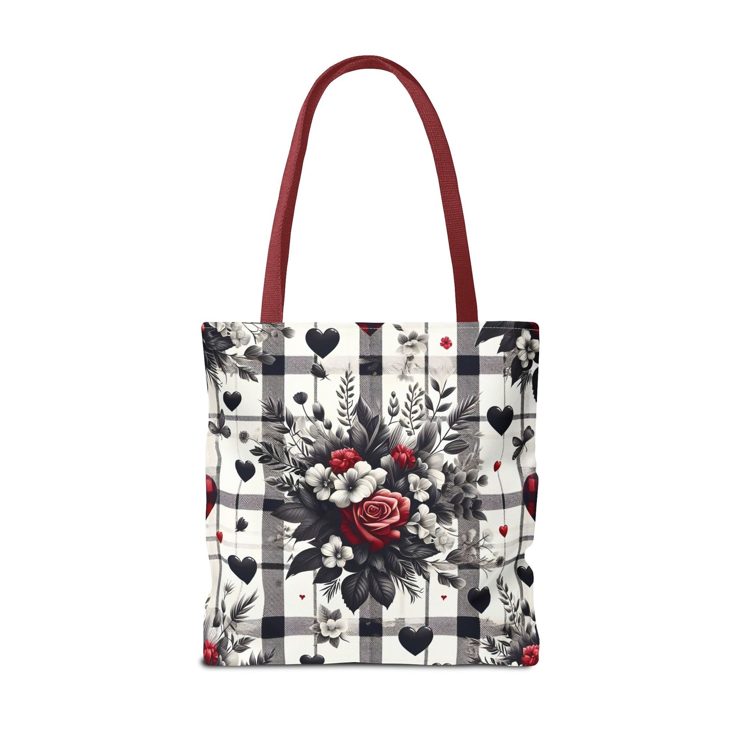 Stylish Valentine Plaid Flower Heart Tote Bag