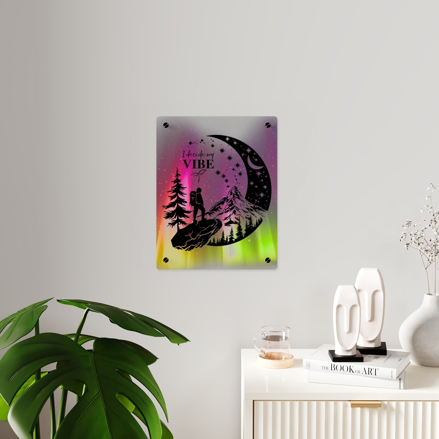 Acrylic Wall Art Panel - Inspirational Quote 'I Decide My Vibe' Hiking Scene