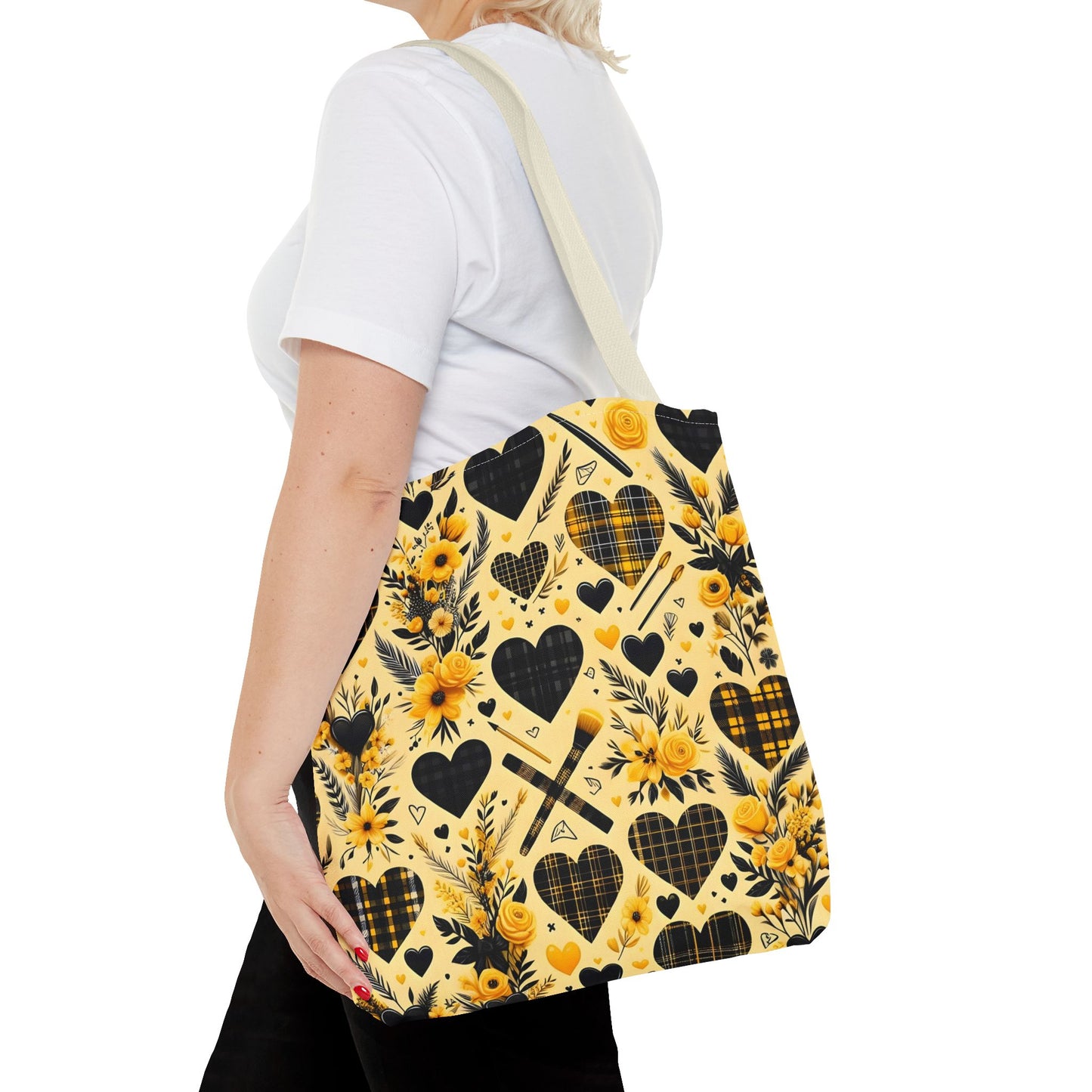 Plaid Floral With Hearts Love Tote Bag(AOP)