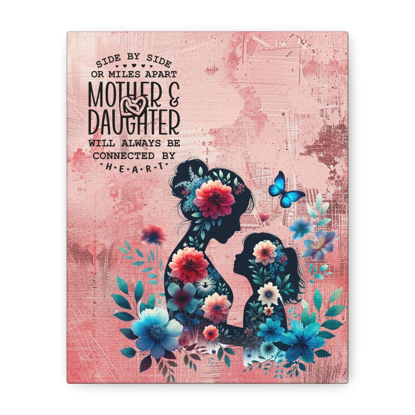 Mother-Daughter Love With Floral And Butterfly Canvas Wall Art Print