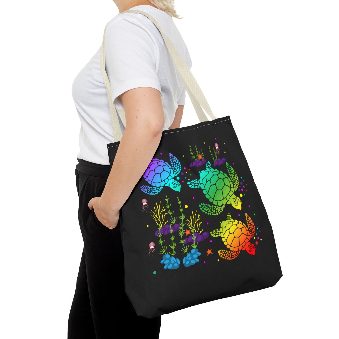 Rainbow Turtle Tote Bag - Eco-Friendly Reusable Shopper, Beach Bag, Gift for Ocean Lovers, Summer Fun, Art Tote