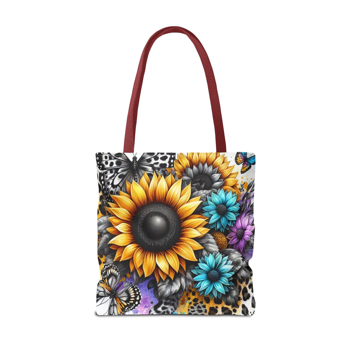 Sunflower & Butterfly Tote Bag — Colorful Floral All-Over Print