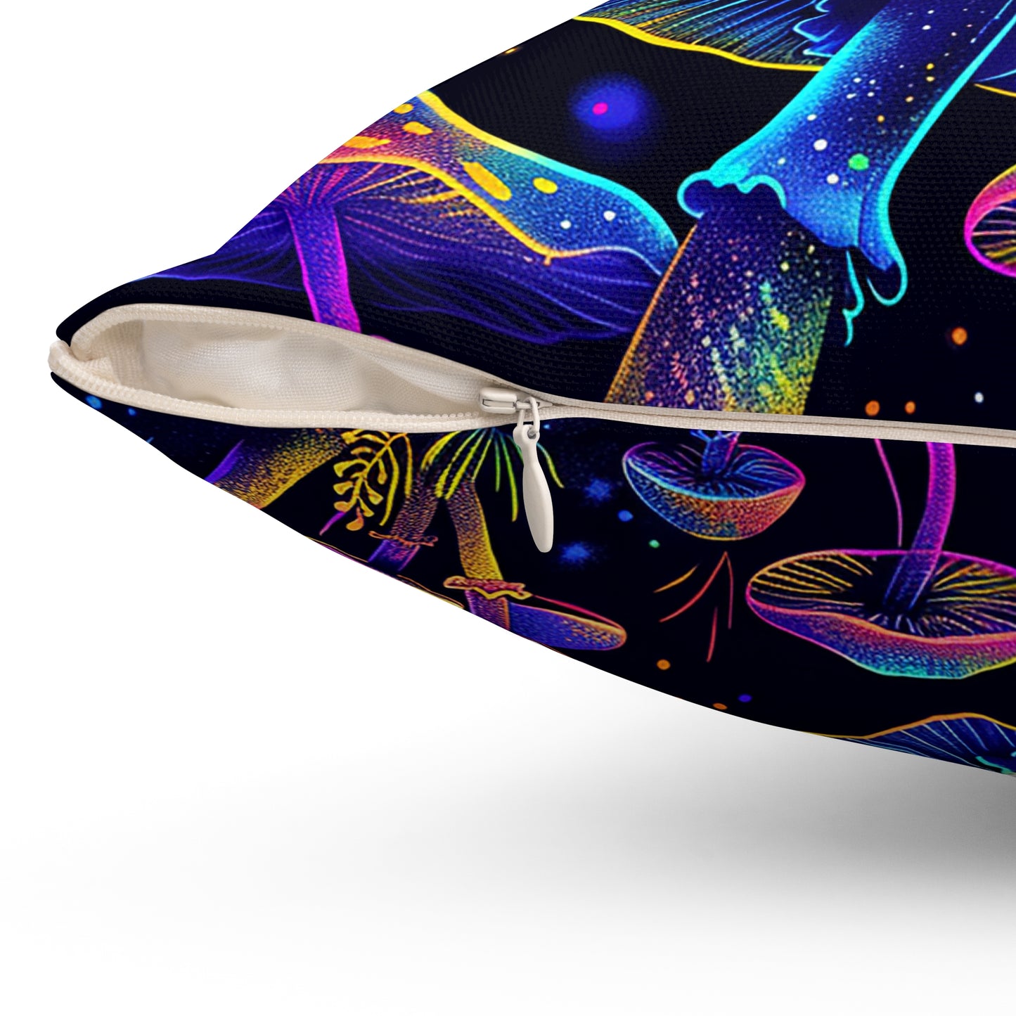 Decorative Spun Polyester Square Pillow, Stylish Mushroom Pattern with Eyes Decor for Home or Office, Great Gift Idea for Any Occasion for Anyone