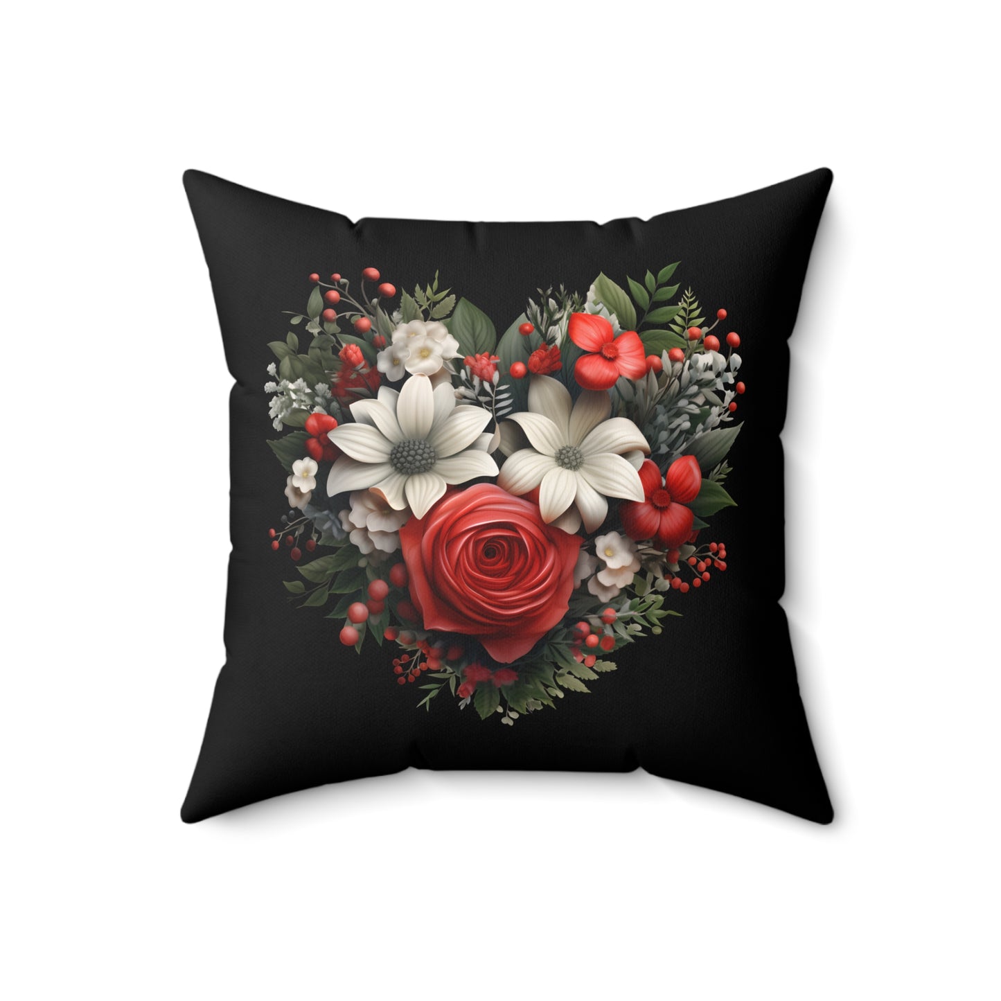 Spun Polyester Square Pillow - Christmas Plaid Heart Floral Design Accent Pillow, Holiday Decor for Any Room for Home or Office