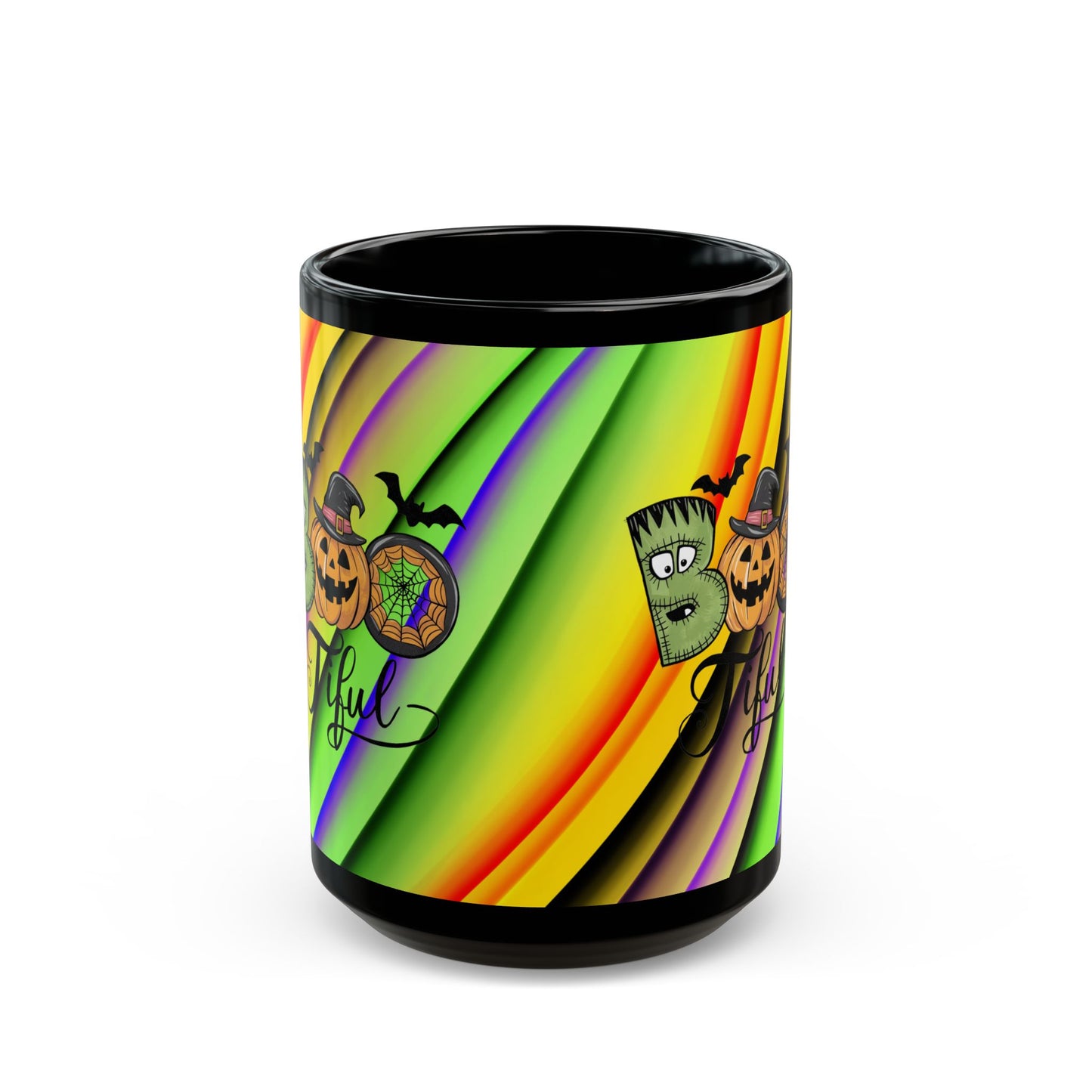 Halloween Theme Black Mug (11oz, 15oz), Cute Halloween Expression, Halloween Lovers, Coffee, Tea, Hot Chocolate Lovers, Great Gift Idea for Anyone