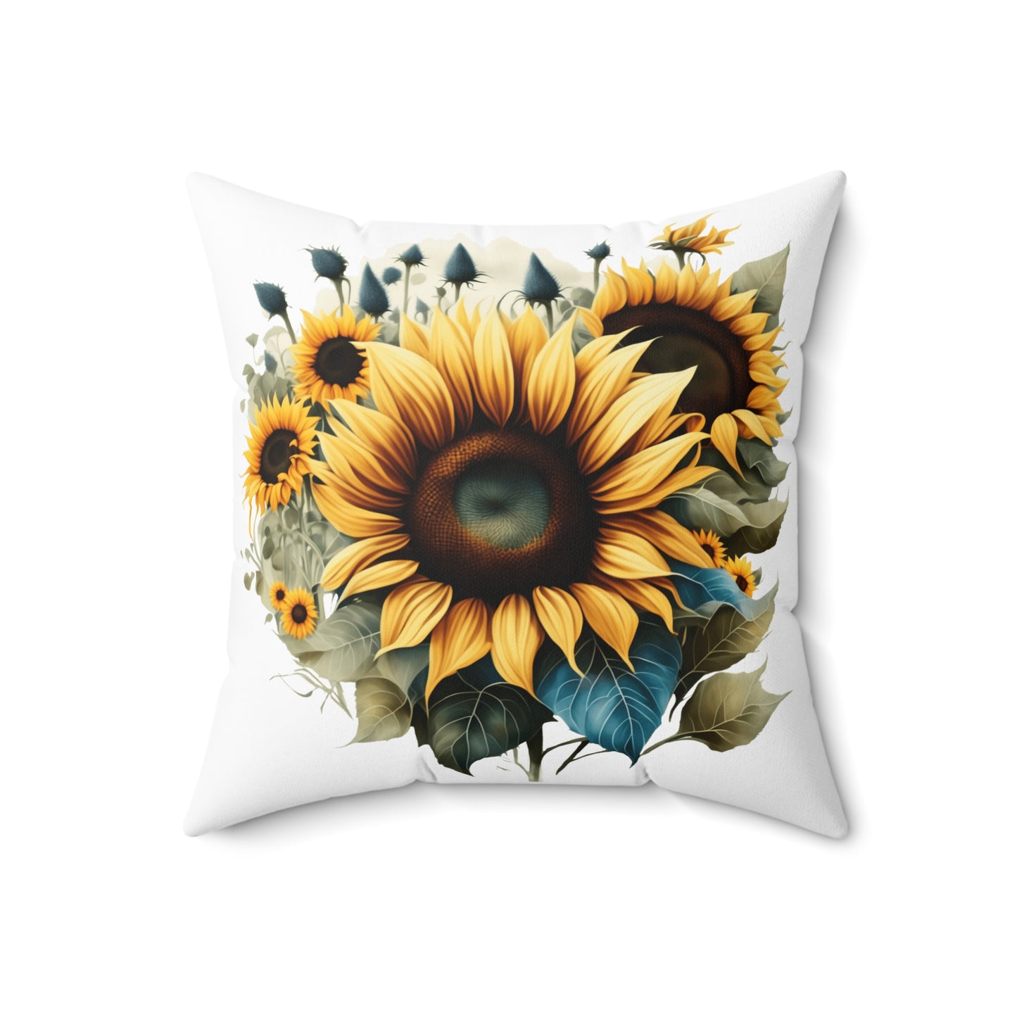Floral Spun Polyester Square Pillow, Beautiful Sunflowers Decor Pillow for Any Room, Sunflower Accent for Home or Office, For Anyone