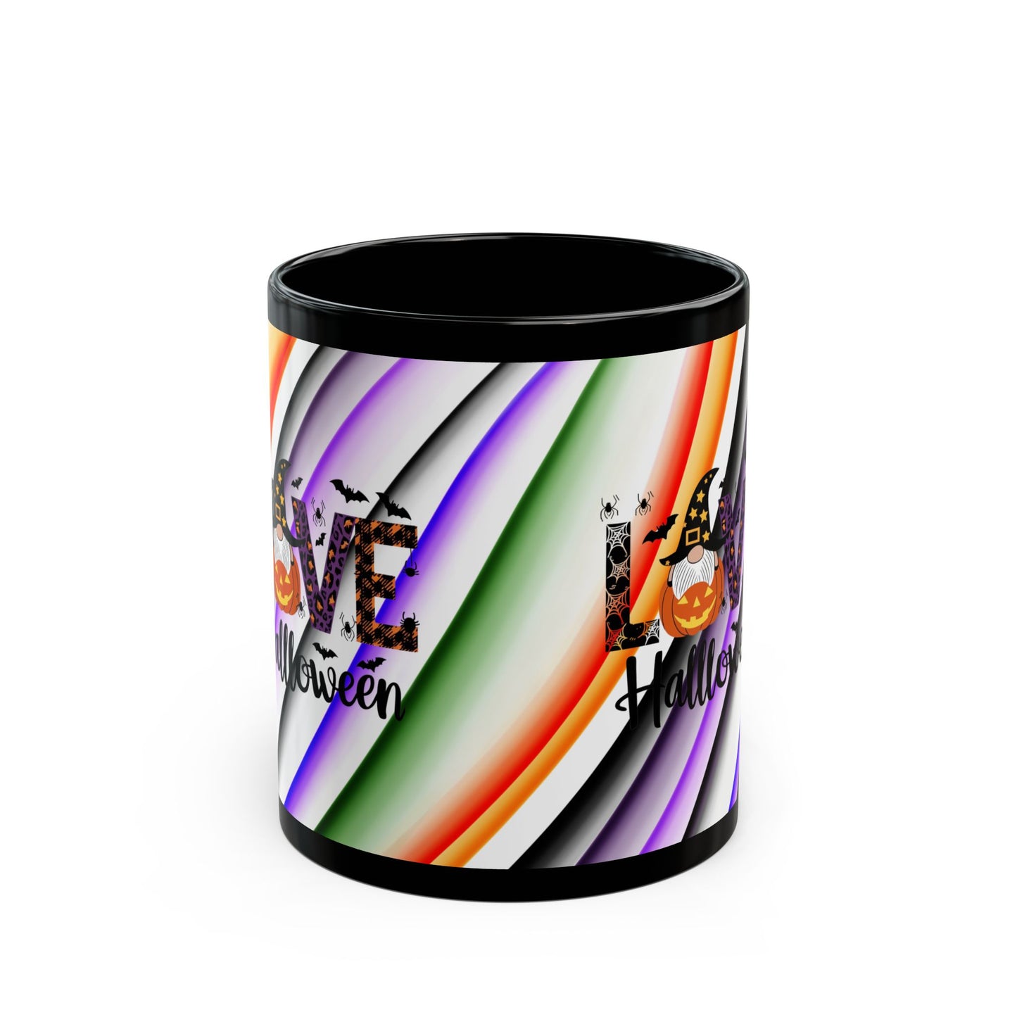 Halloween Theme with Gnome Black Mug (11oz, 15oz) Halloween Lovers, Coffee, Tea, Hot Chocolate lovers, Great Gift Idea for Any Occasion for Anyone