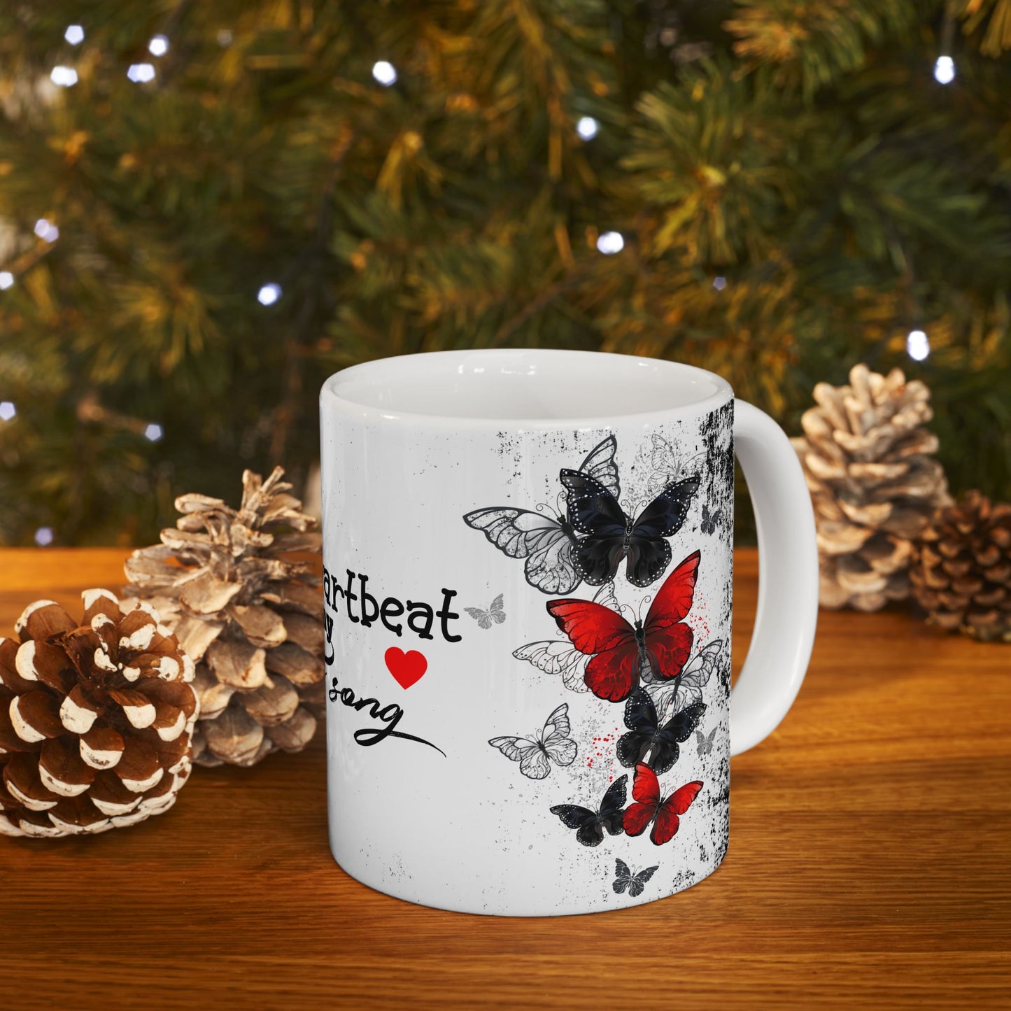 Romantic Heartbeat With Butterflies Ceramic Mug – “Your Heartbeat Is My Favorite Song” Gift