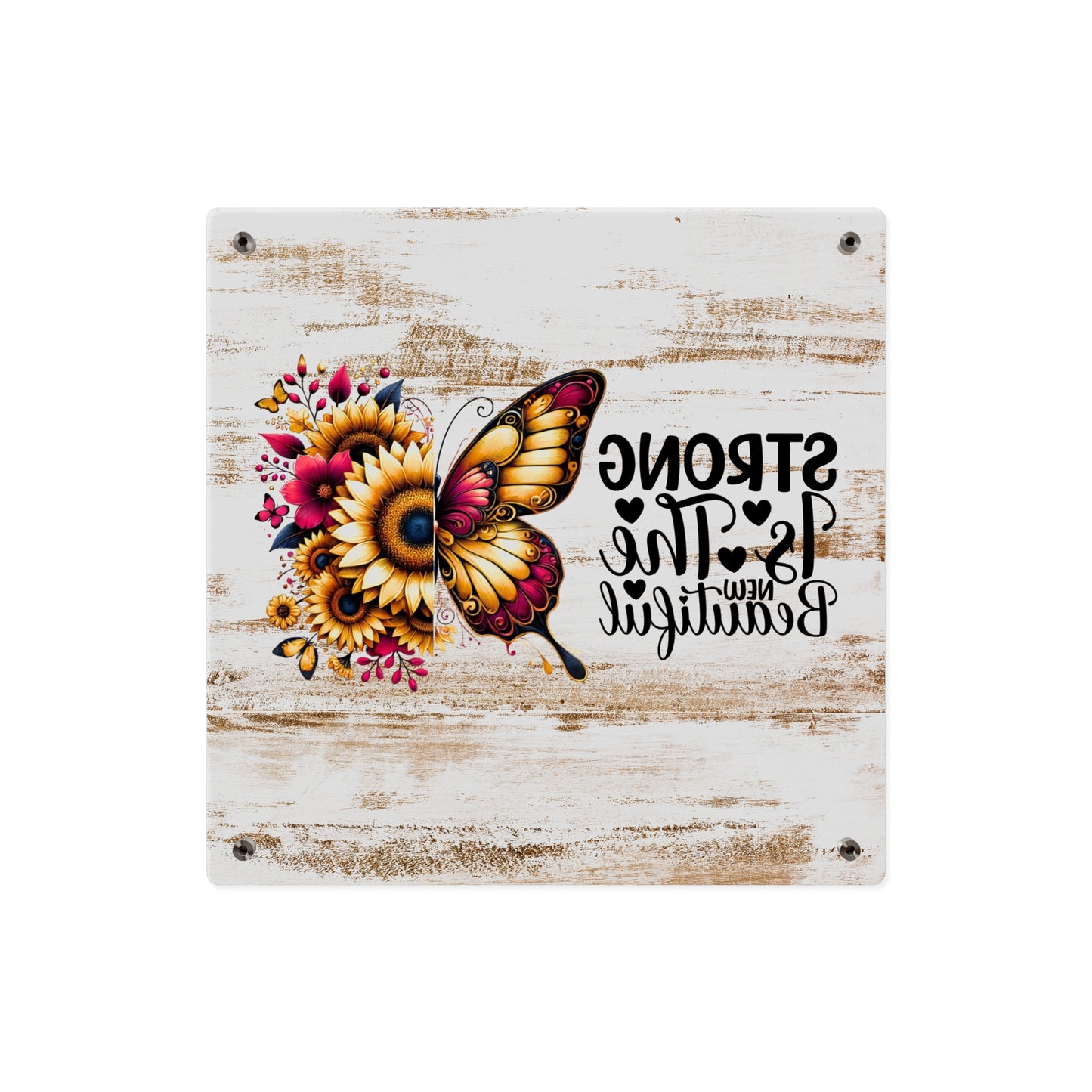 Acrylic Wall Art Panel - Inspirational Quote "Strong is the New Beautiful" Wall Decor