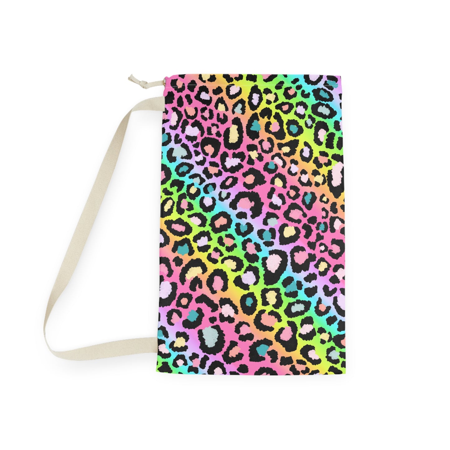Rainbow Leopard Laundry Bag — Tie-Closure Travel & Dorm Clothes Sack