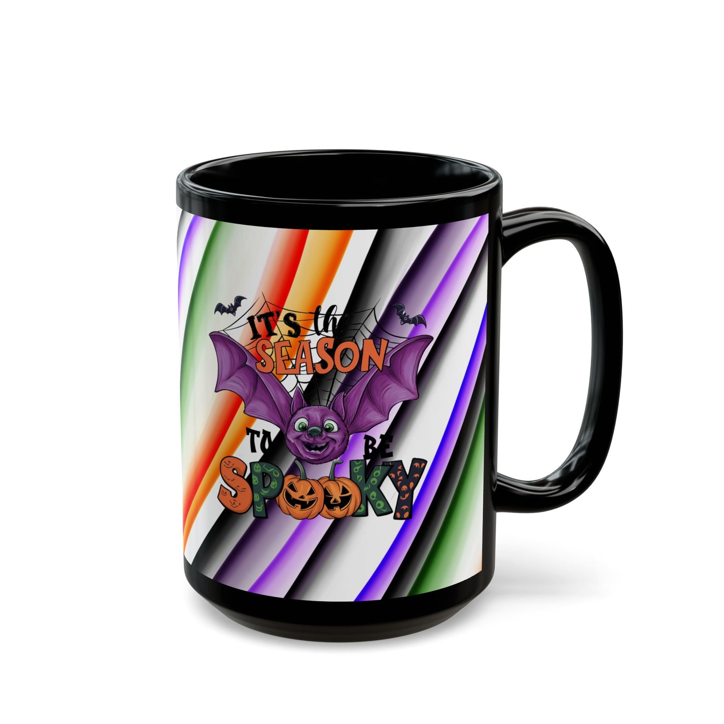 Halloween Theme Black Mug (11oz, 15oz), Cute Halloween Expession, Halloween Lovers, Coffee, Tea, Hot Chocolate Lovers, Festive Gift Idea