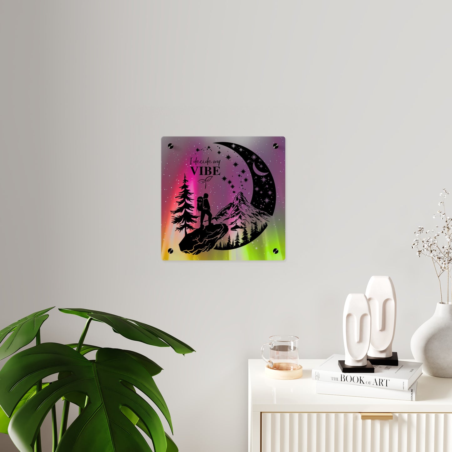 Acrylic Wall Art Panel - Inspirational Quote 'I Decide My Vibe' Hiking Scene