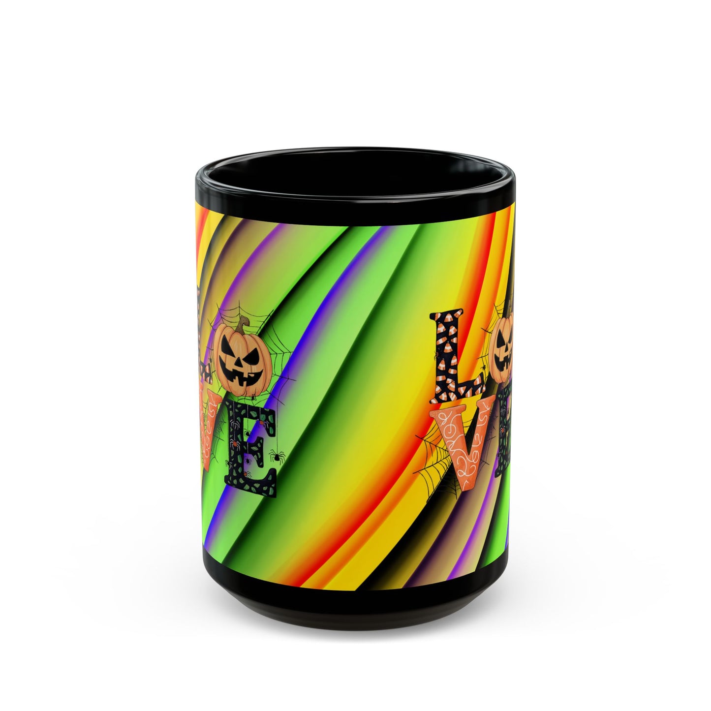 Halloween Theme Black Mug (11oz, 15oz), Cute Halloween Expression, Halloween Lovers, Coffee, Tea, Hot Chocolate Lovers, Great Gift Idea for Anyone