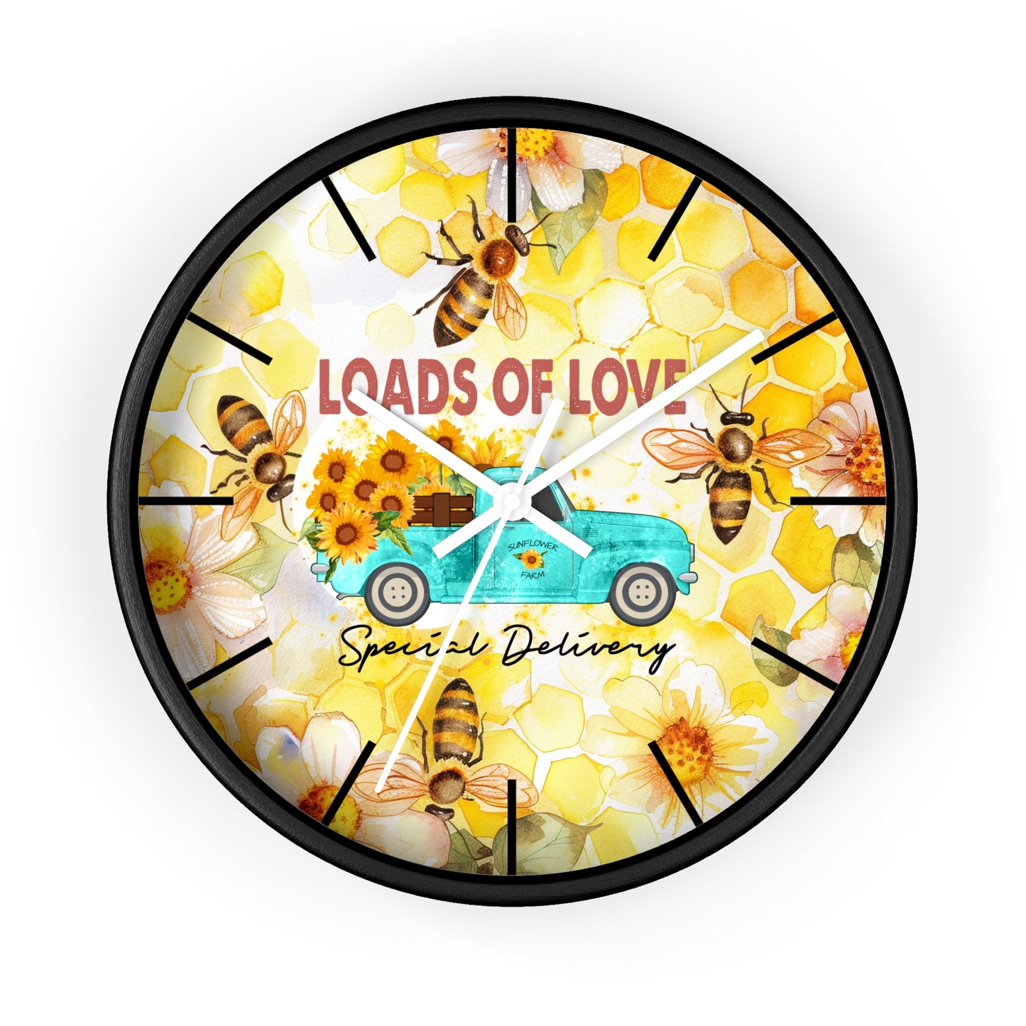Sunflower Truck Honey Bees Wall Clock - Farmhouse Country Decor