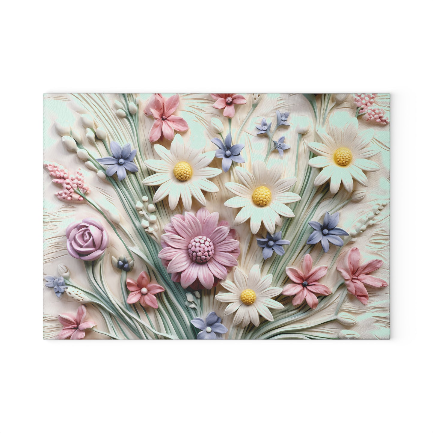 Floral Glass Cutting Board with Embossed Flower Design