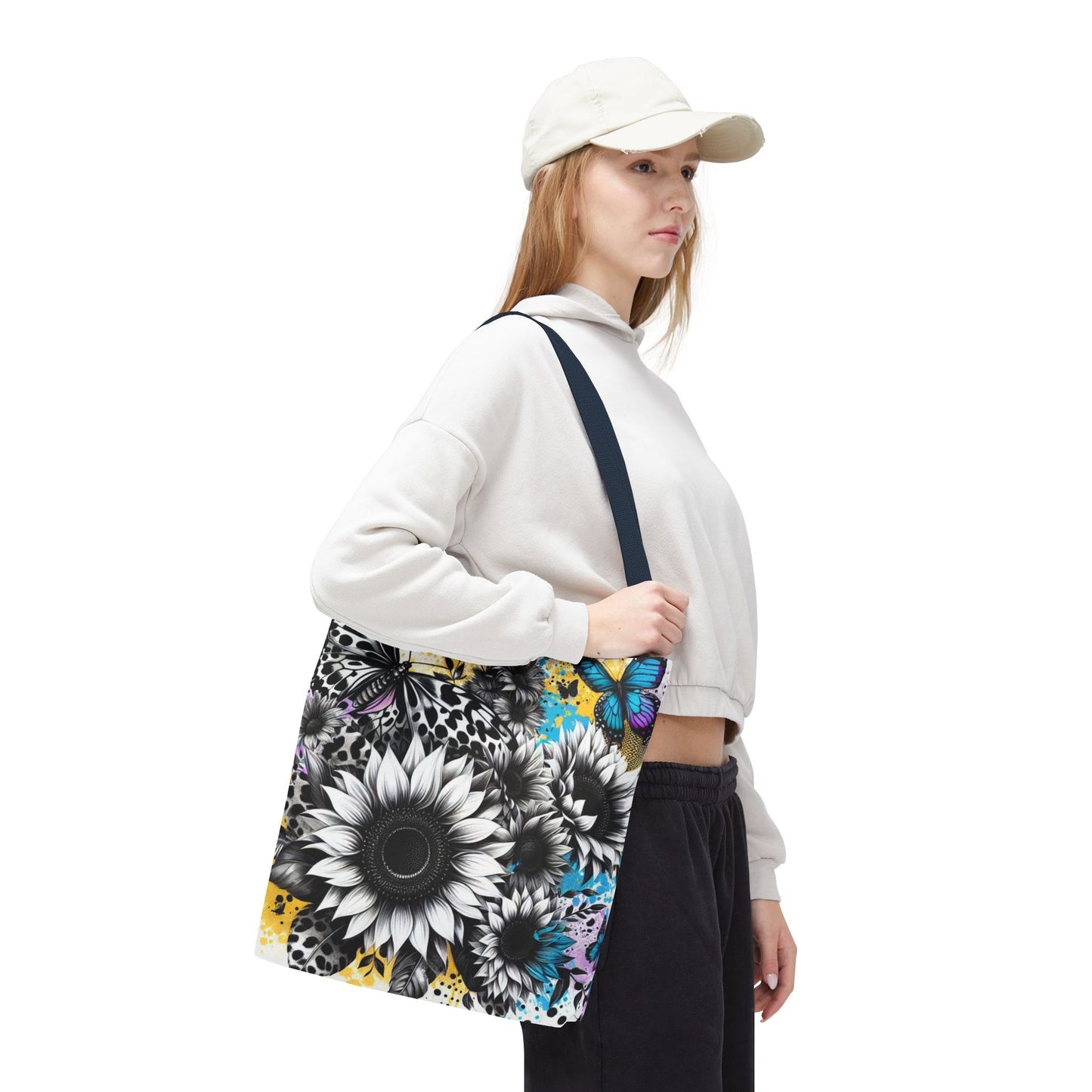 Sunflower & Butterflies Tote Bag — Color Splash Floral All-Over Print