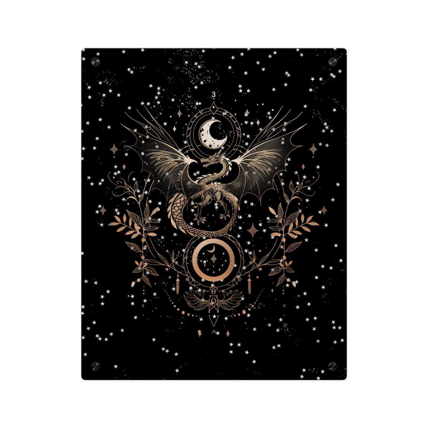 Celestial Acrylic Wall Art Panel - Mystical Dragon with Moon and Stars Decor