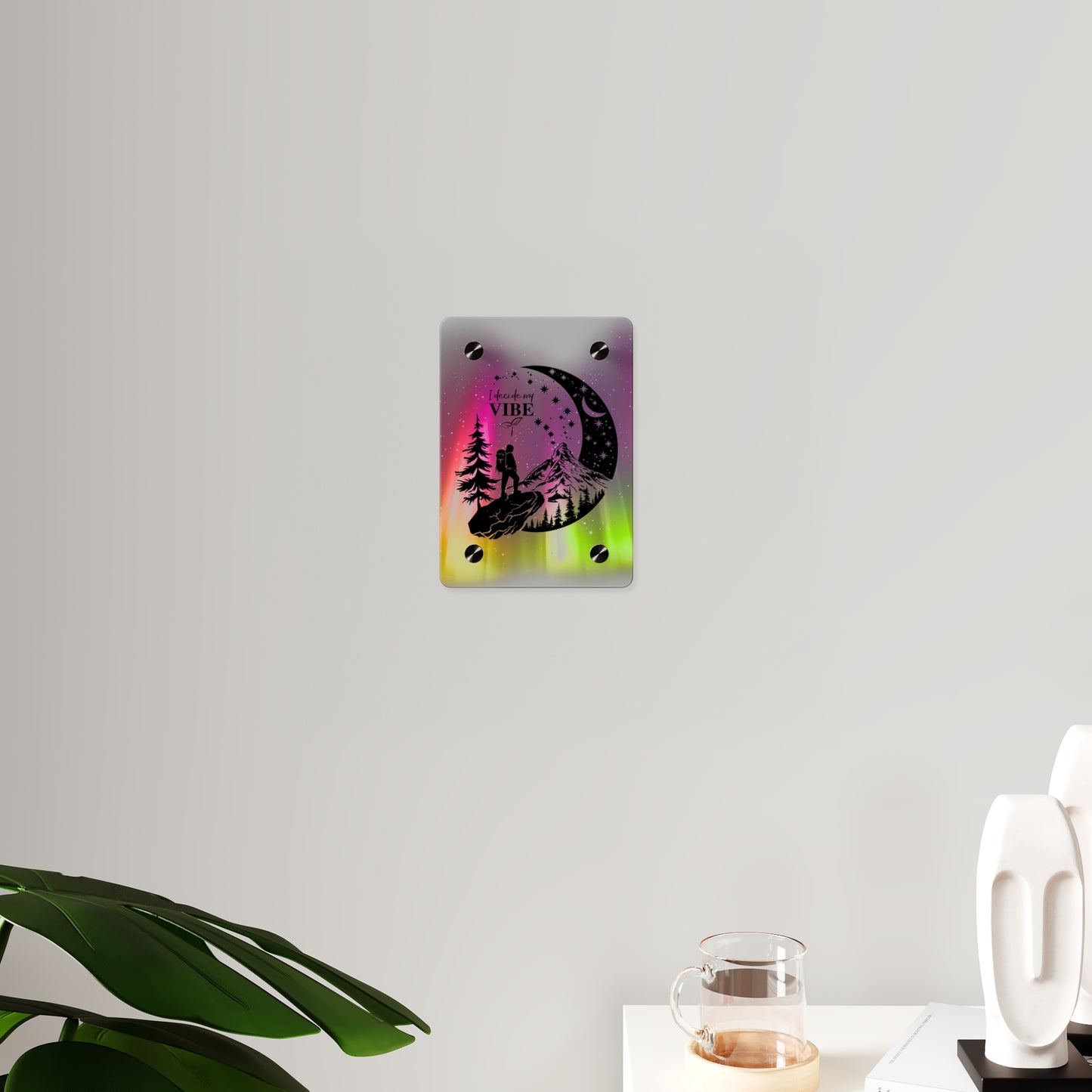 Acrylic Wall Art Panel - Inspirational Quote 'I Decide My Vibe' Hiking Scene