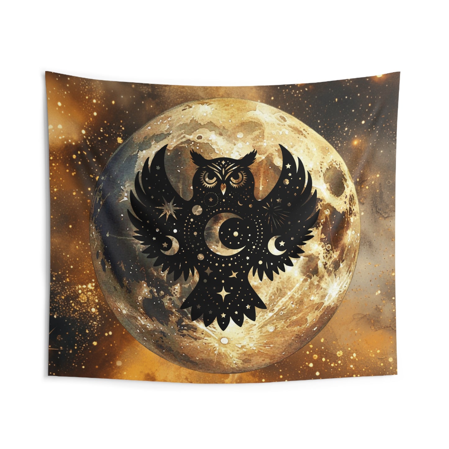 Celestial Owl Wall Tapestry, Cosmic Decor, Bohemian Wall Art, Witchy Home Decor, Mystical Tapestry