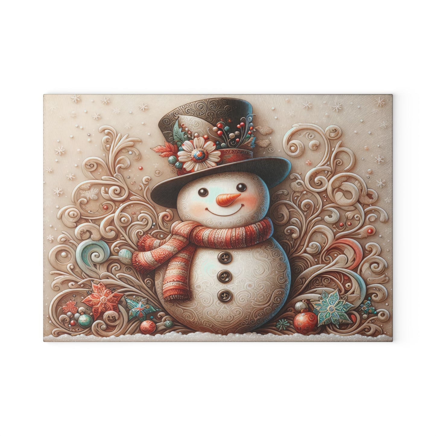 Holiday Snowman Glass Cutting Board