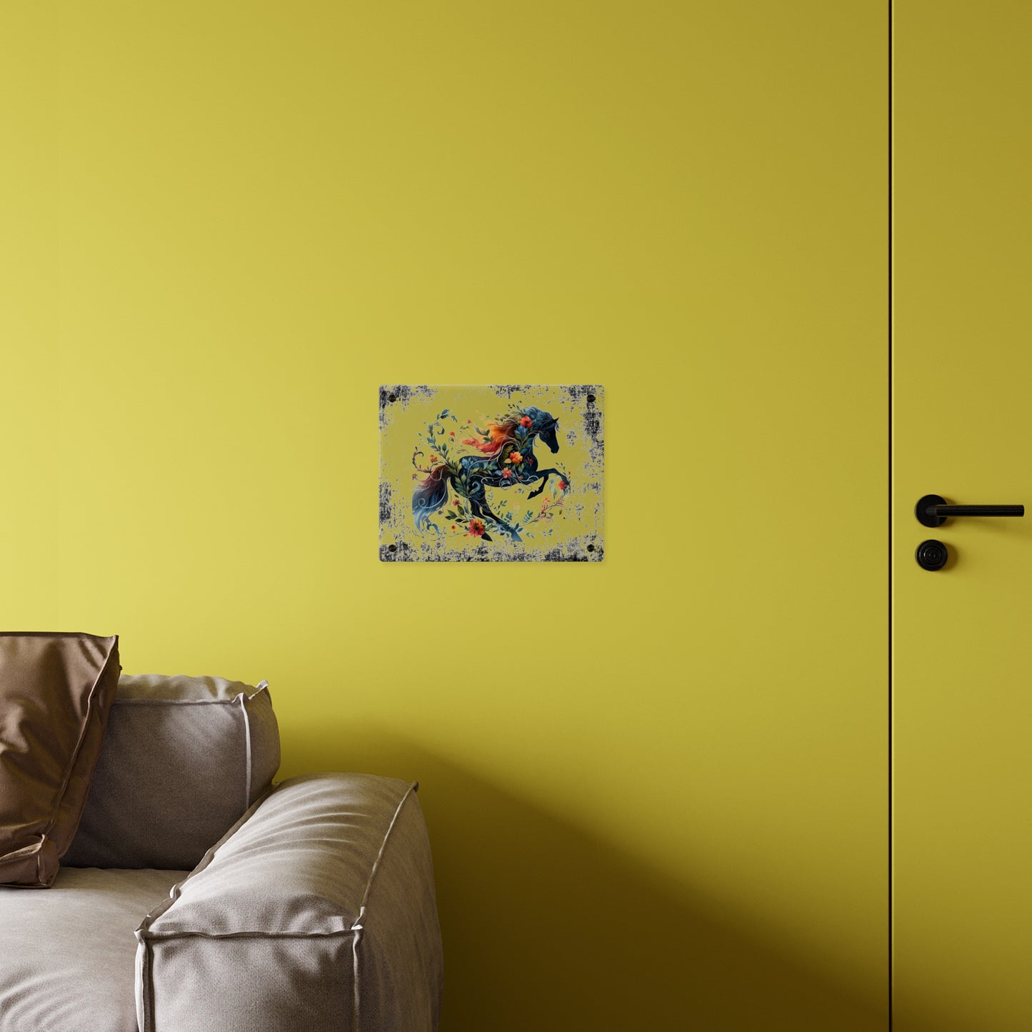 Vibrant Floral Horse Acrylic Wall Art Panel - Home Decor