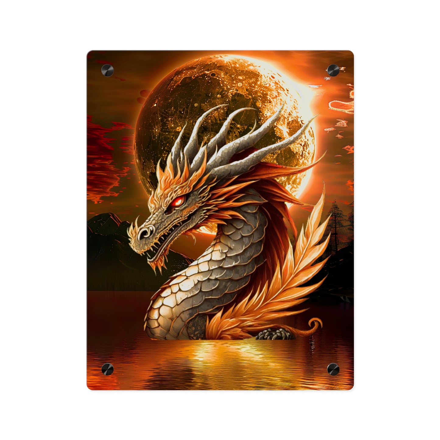 Gothic Theme Acrylic Wall Art Panels, Beautiful Dragon with Moon Background Decor, Accent for Any Room, Dragon Lovers, for Anyone