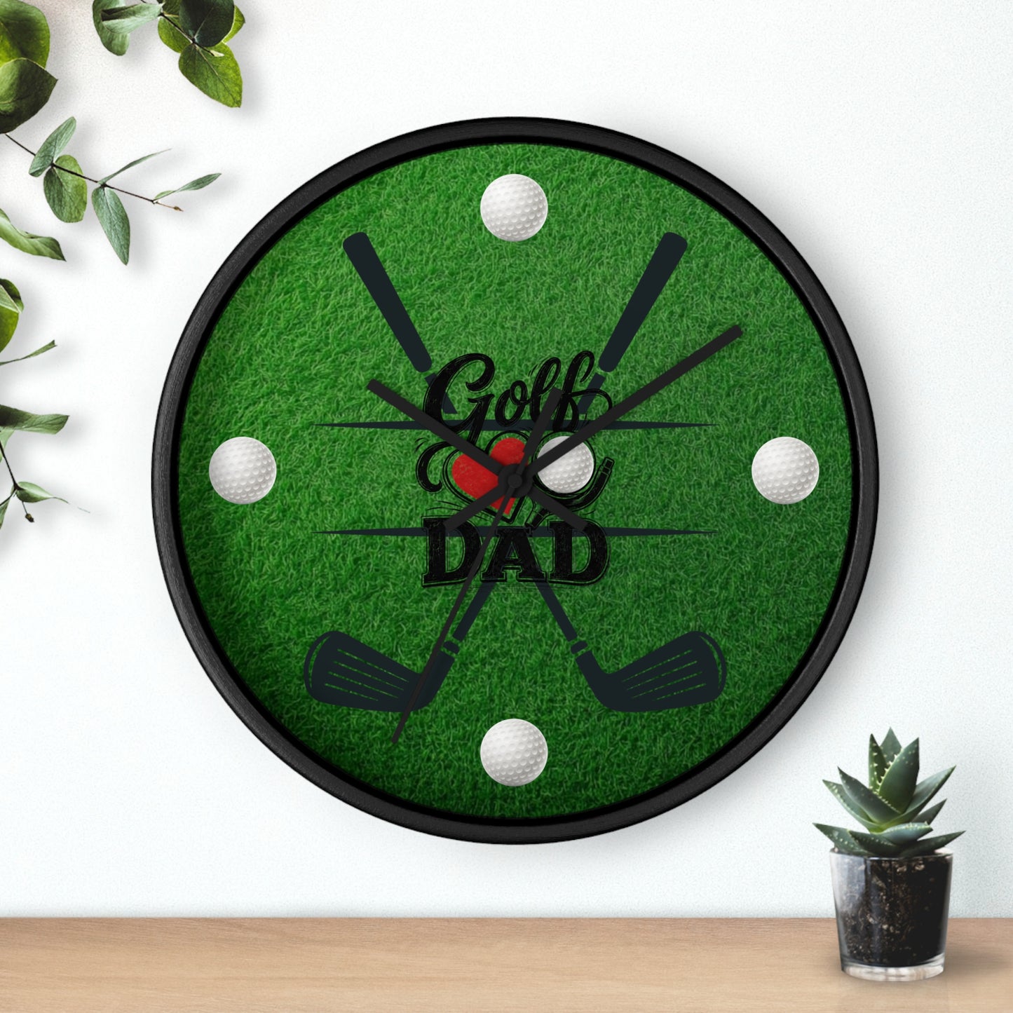 Golf Dad Wall Clock - Green Turf with Golf Ball & Clubs Father's Day Clock