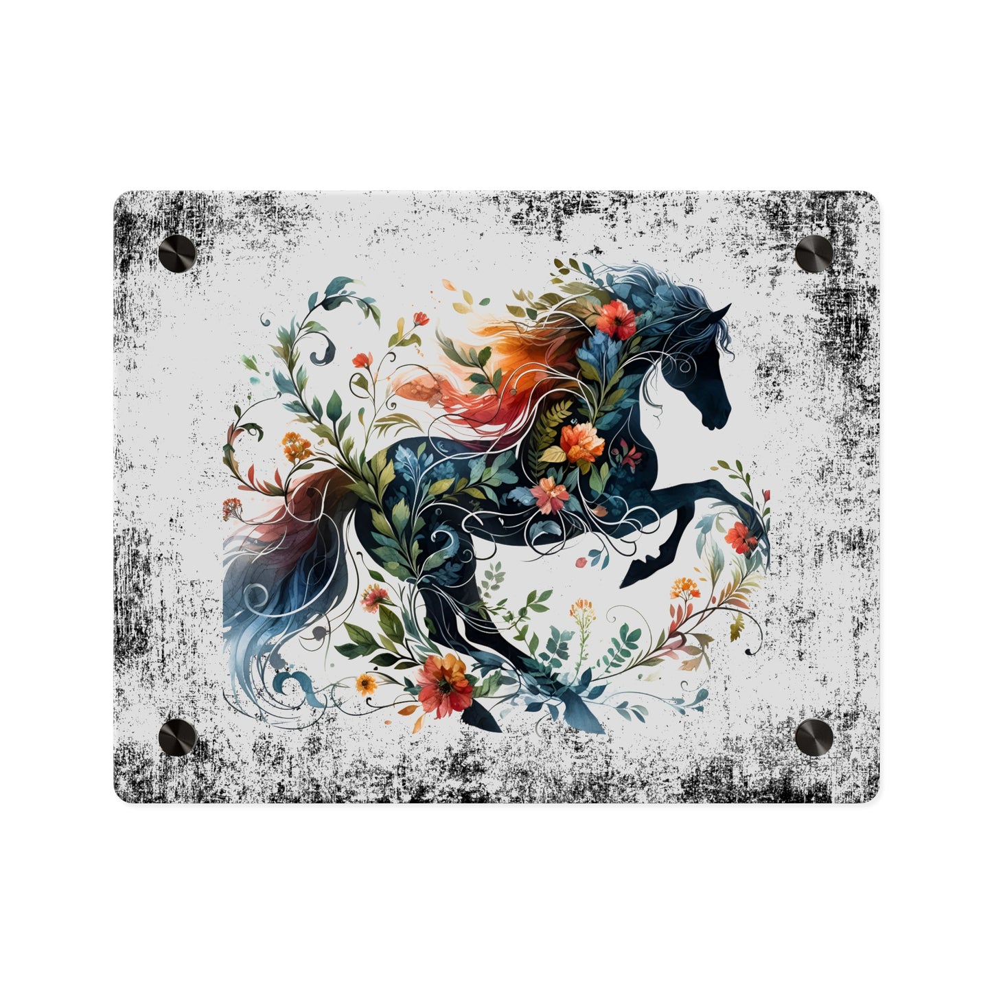 Vibrant Floral Horse Acrylic Wall Art Panel - Home Decor