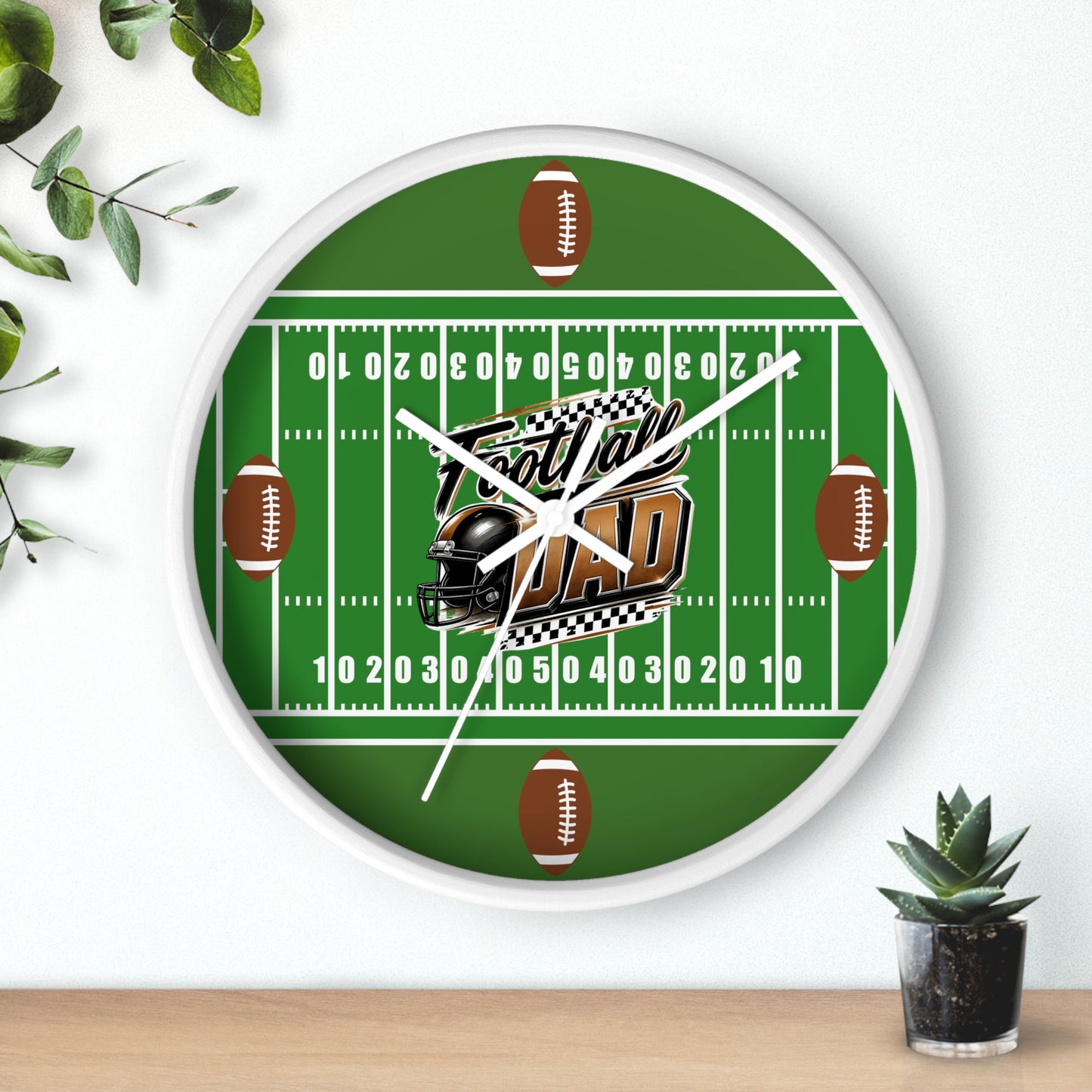 Football Dad Wall Clock — Gridiron Field Design with Helmet & Footballs