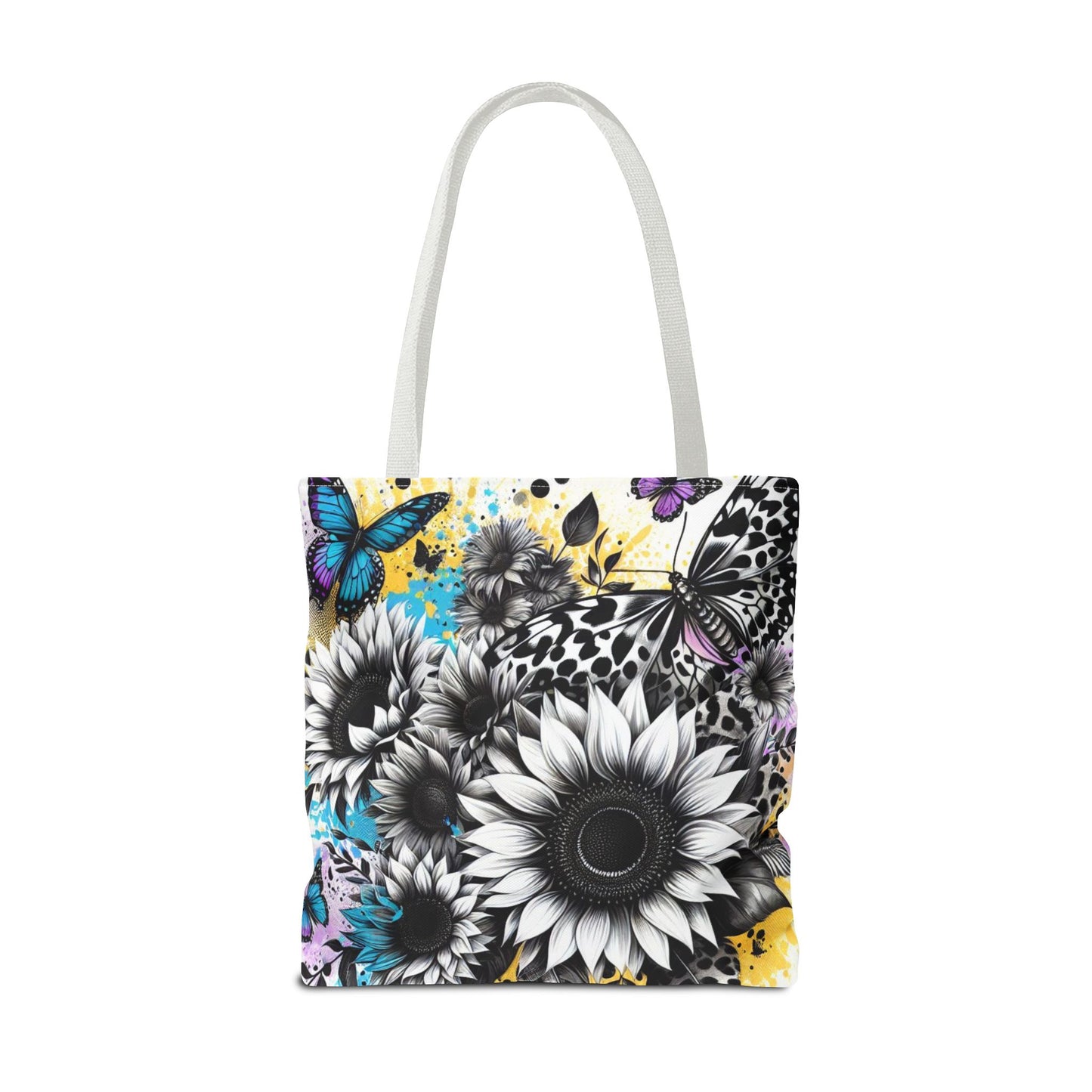 Sunflower & Butterflies Tote Bag — Color Splash Floral All-Over Print