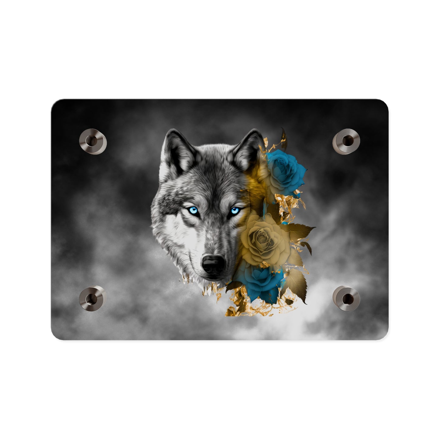 Lively Wolf Acrylic Wall Art Panel - Blue Roses Decor