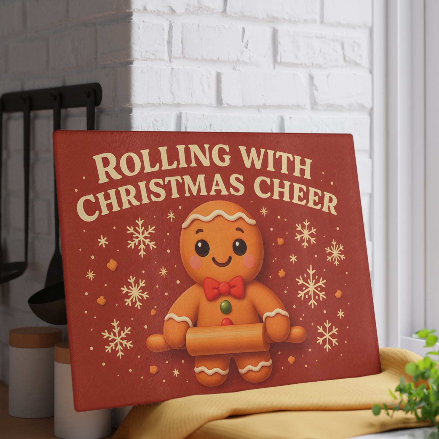 Gingerbread Christmas Glass Cutting Board - Rolling With Cheer
