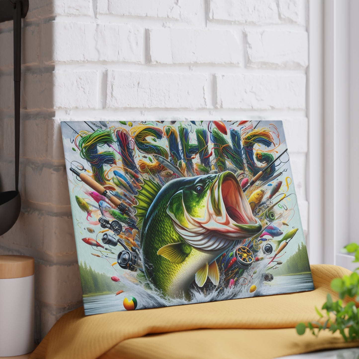 Vibrant Fishing Glass Cutting Board