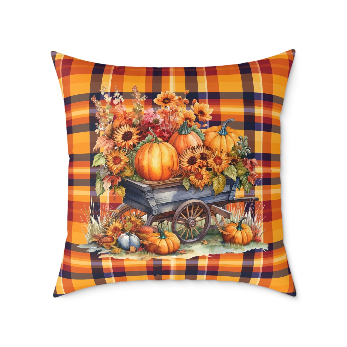 Fall Theme Square Poly Canvas Pillow, Beautiful Two-Sided Fall Theme and Fall Quote Decor for Home or Office, Stylish Accent for Any Room