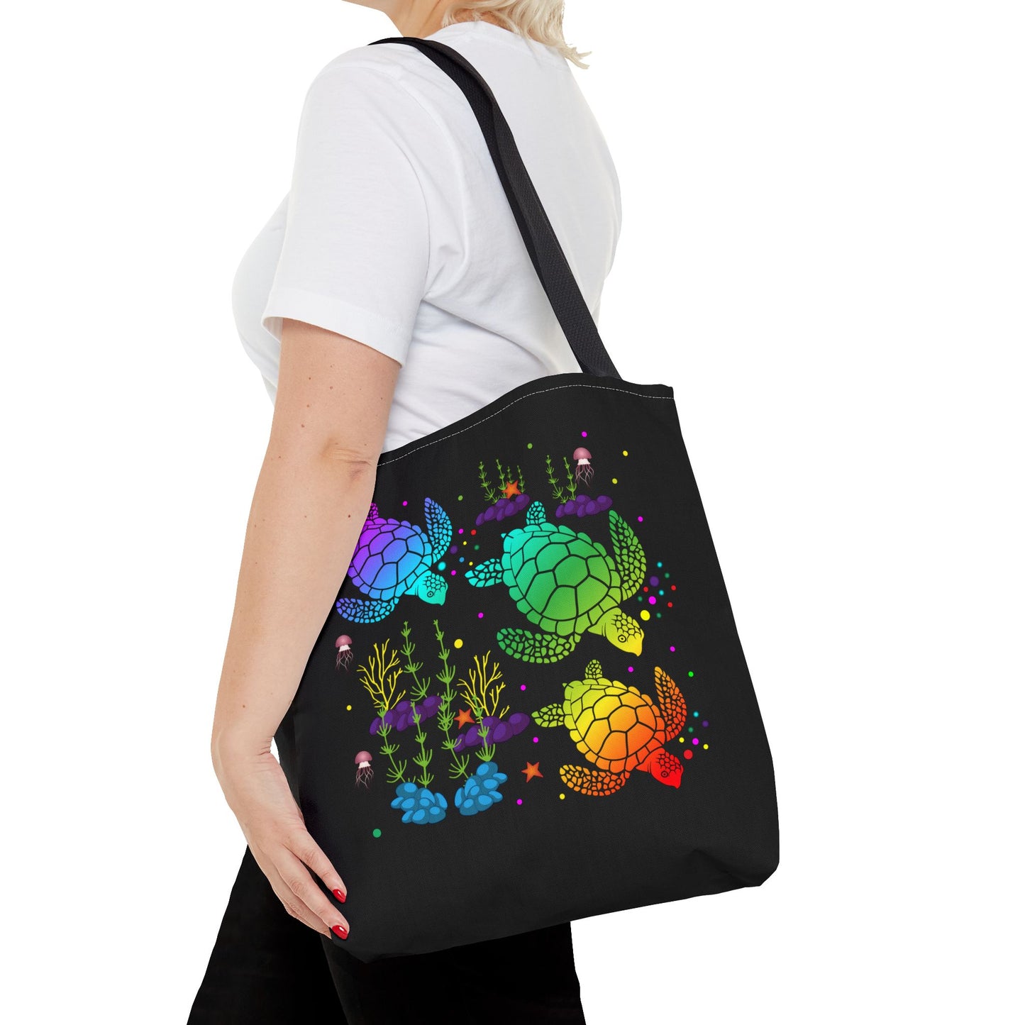 Rainbow Turtle Tote Bag - Eco-Friendly Reusable Shopper, Beach Bag, Gift for Ocean Lovers, Summer Fun, Art Tote