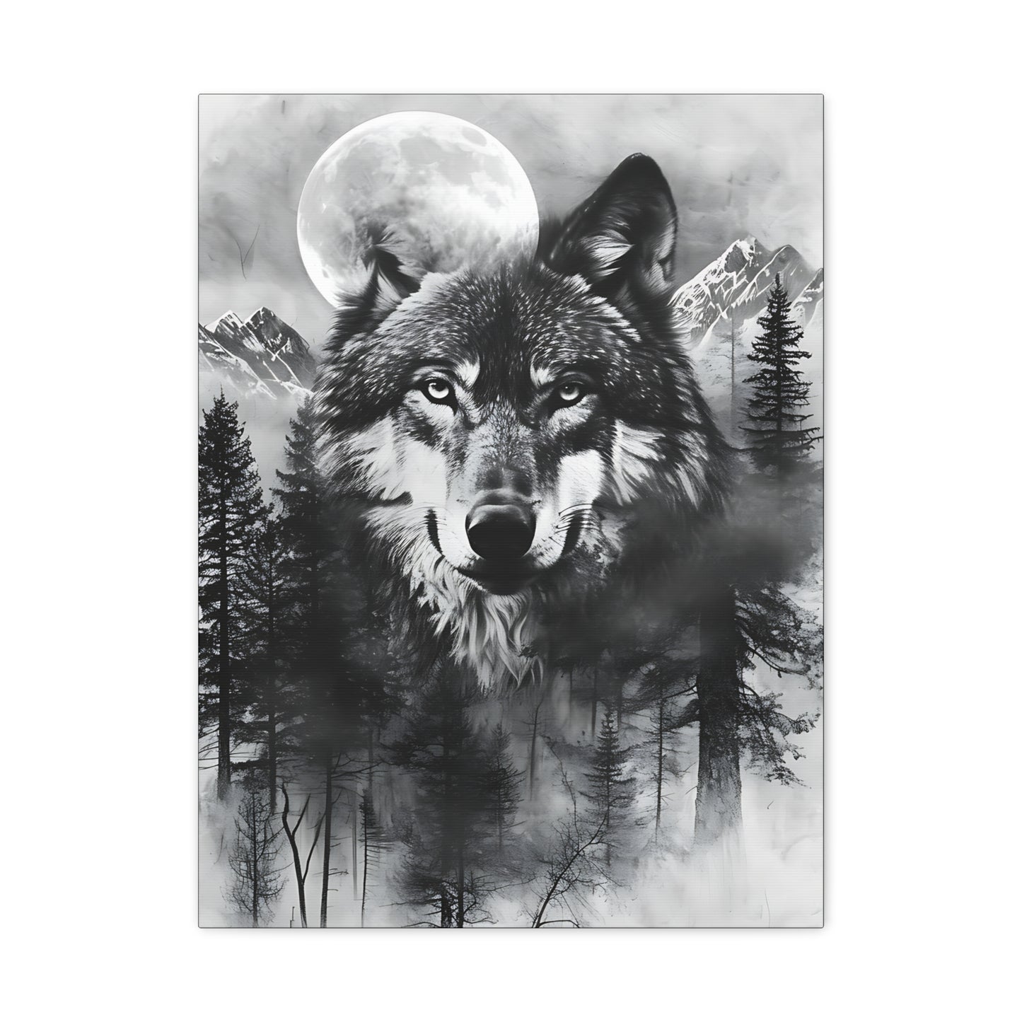 Majestic Wolf Canvas Wall Art - Black and White Wilderness Decor