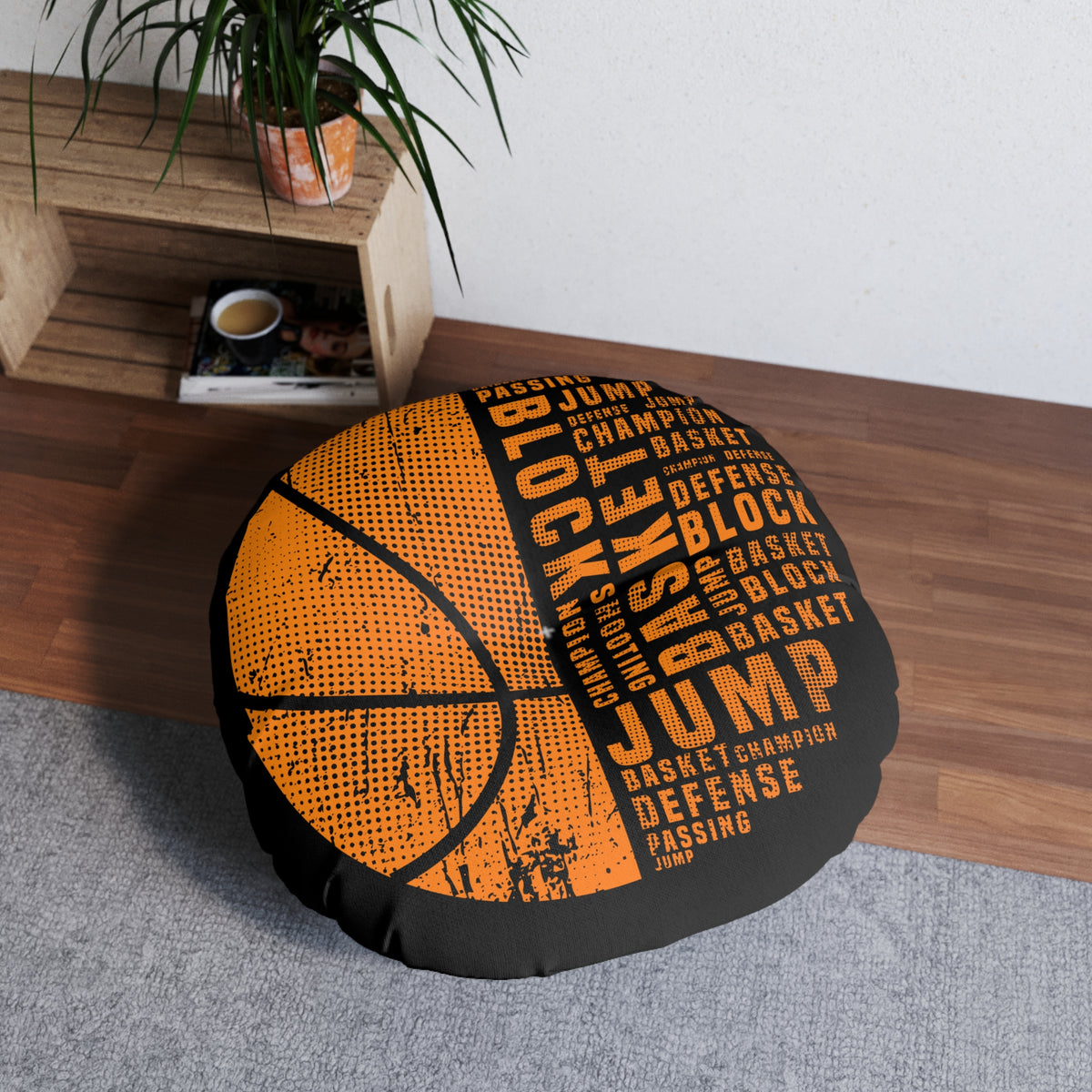 Basketball Tufted Floor Pillow, Round
