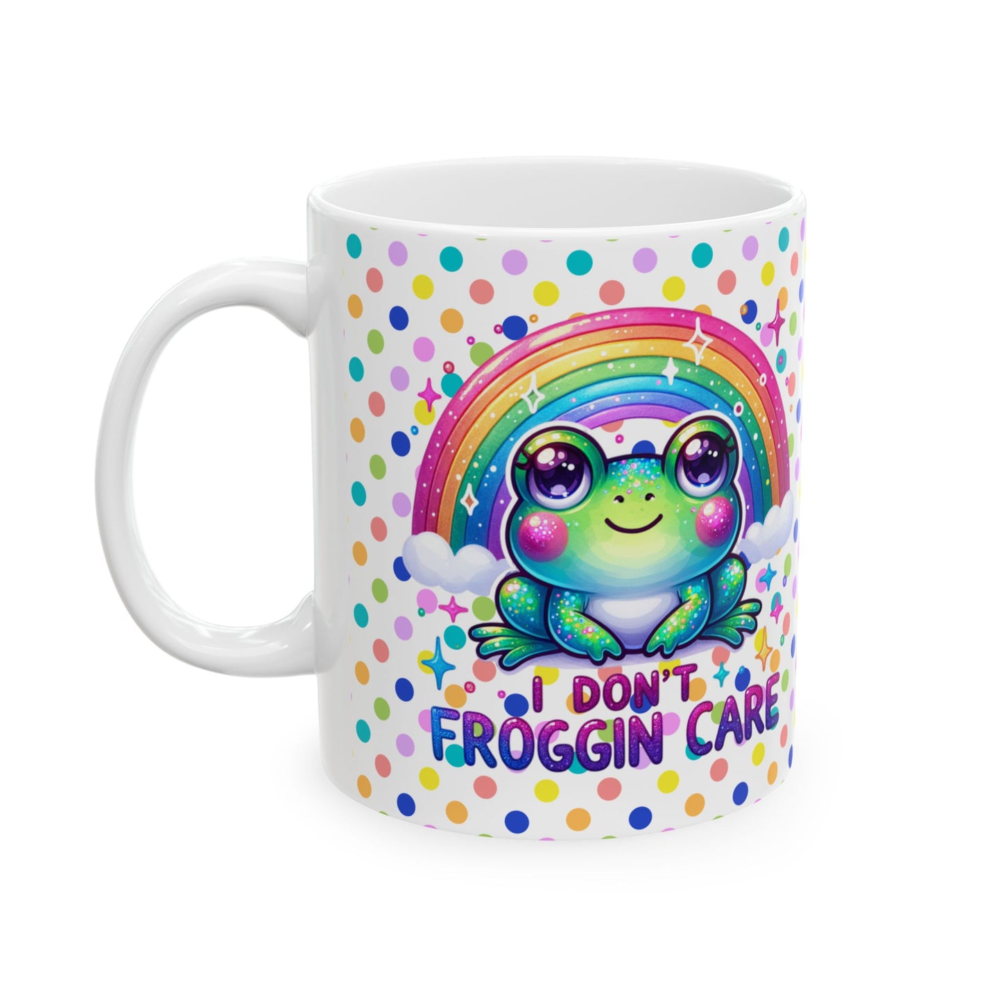 Whimsical Frog Ceramic Mug | Rainbow Polka Dot Design | Fun Gift Idea, Colorful Coffee Cup, Cute Home Decor,