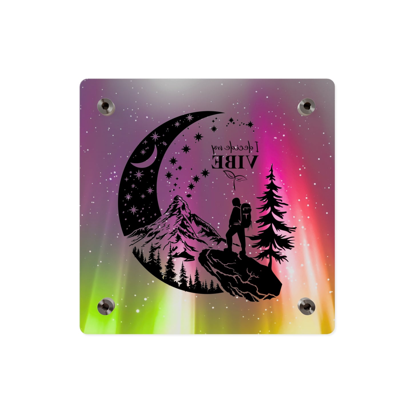 Acrylic Wall Art Panel - Inspirational Quote 'I Decide My Vibe' Hiking Scene