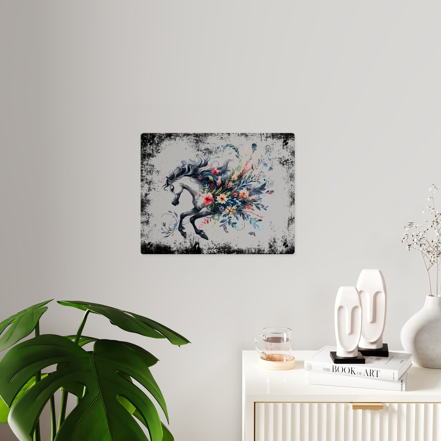 Floral Horse Acrylic Wall Art Panel - Modern Home Decor