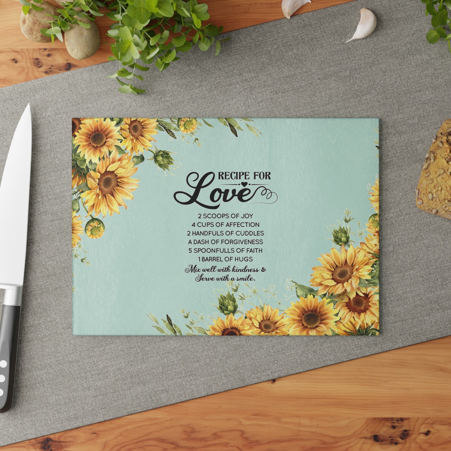 Glass Cutting Board Love Recipe Quote, Home Kitchen Essential, Cook Lovers, Great Housewarming Gift Idea for Him or Her