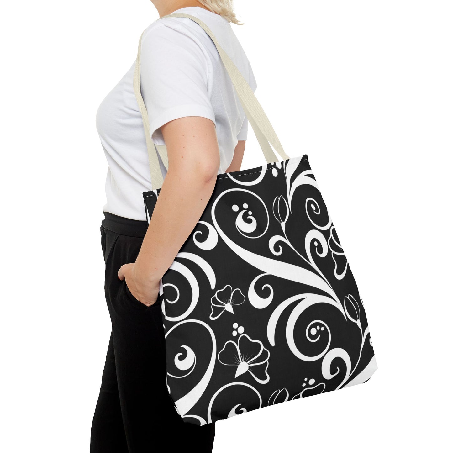 Fashionable Black and White Pattern Tote Bag (AOP), Stylish, Great Gift Idea for Birthdays, Holidays, Any Occasion for Anyone