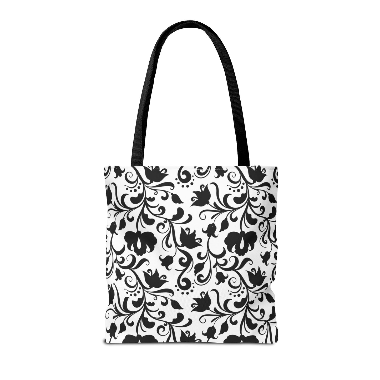 Black and White Floral Tote Bag - Stylish AOP Fashion Everyday Gift