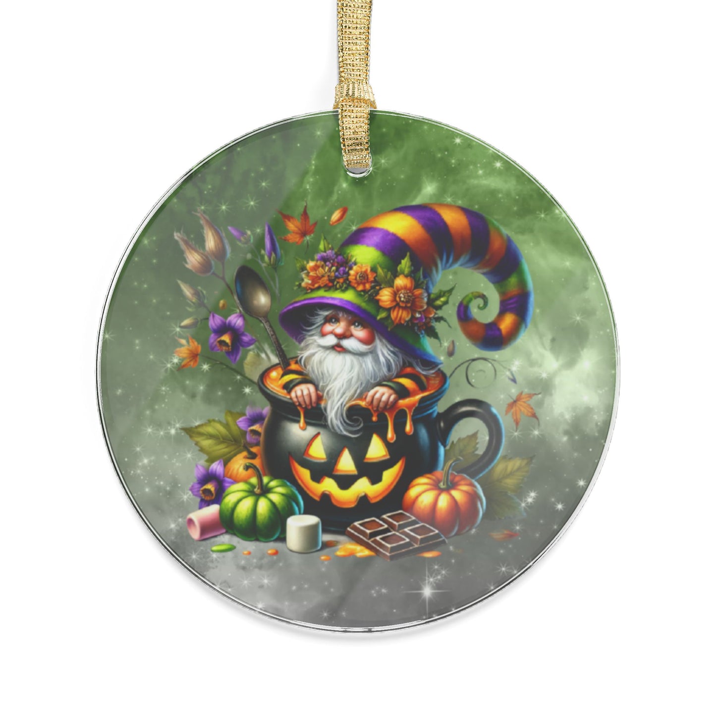 Halloween-Themed Acrylic Ornaments with Whimsical Wizard - Holiday Ornaments