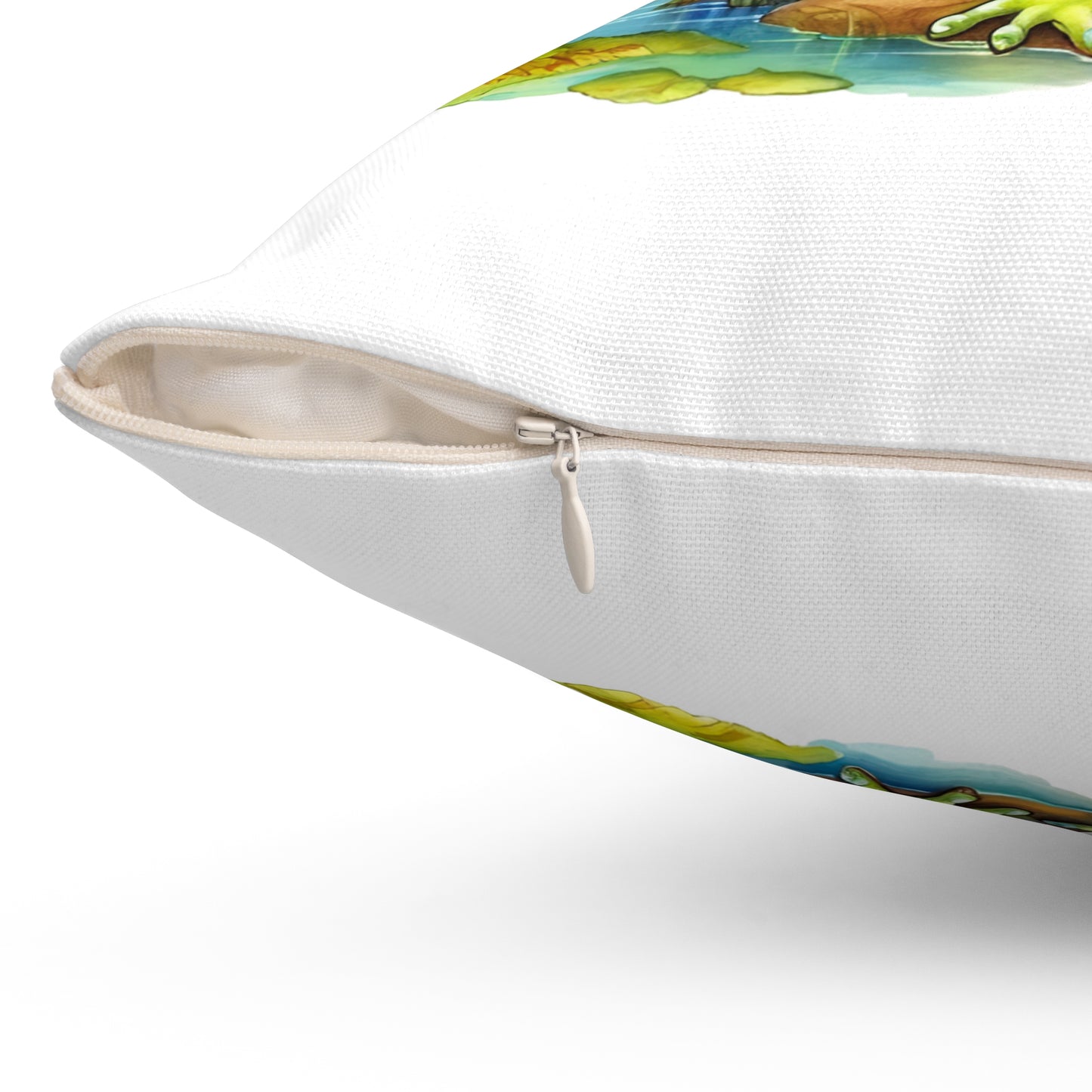 Decorative Spun Polyester Square Pillow, Stylish Mushroom with Frogs Decor for Home or Office, Gift Idea for Any Occasion for Anyone