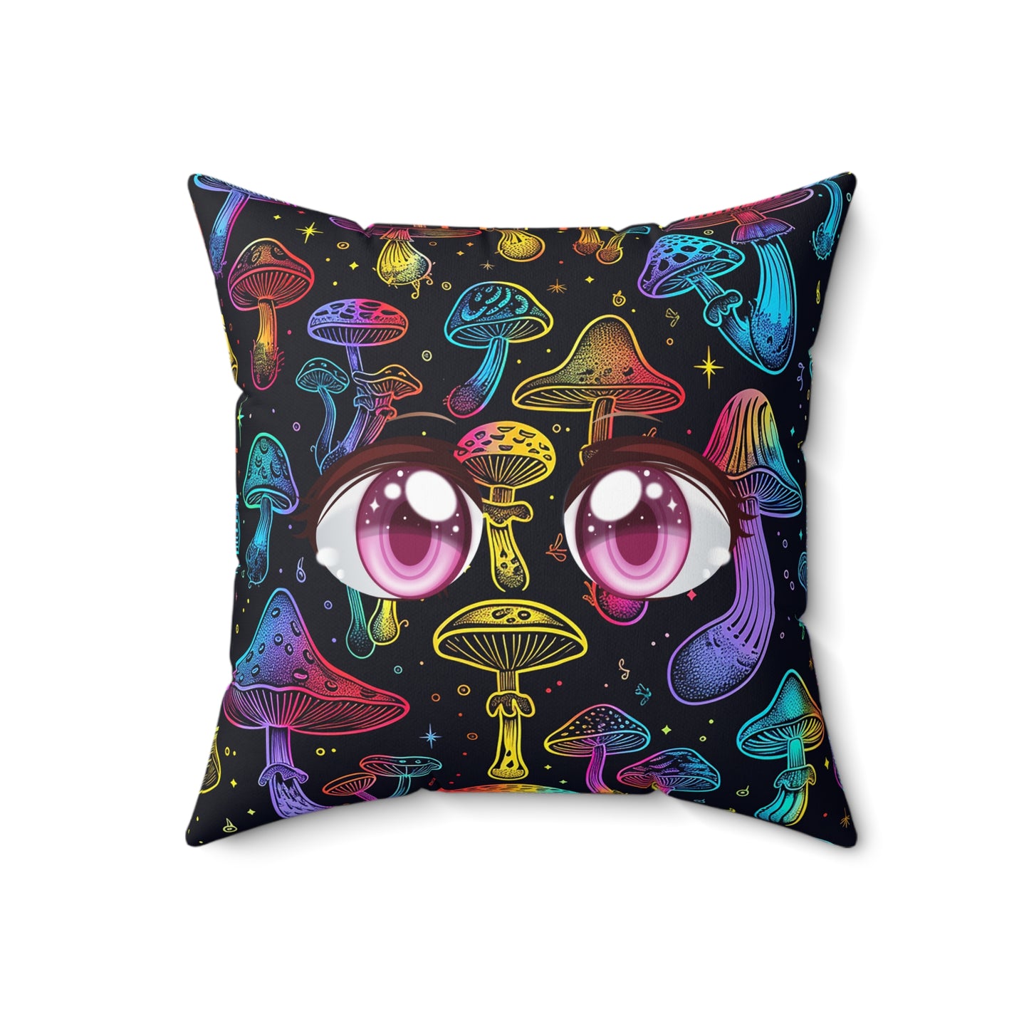 Decorative Spun Polyester Square Pillow, Stylish Mushroom Pattern with Eyes Decor for Home or Office, Great Gift Idea for Any Occasion for Anyone